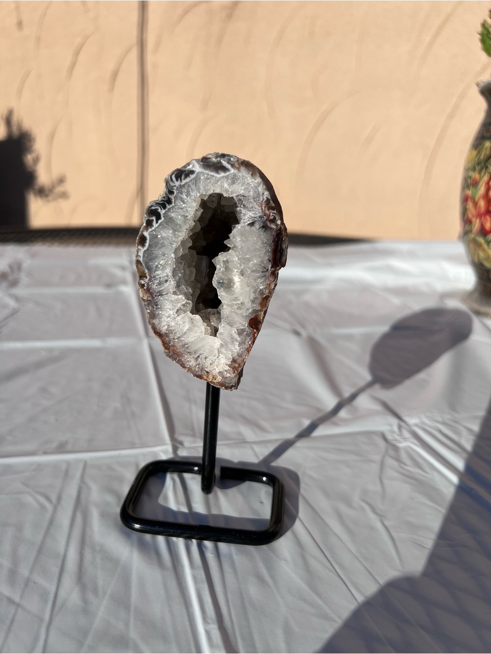 Natural White Geode Decorative Sculpture on Stand